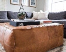 Handmade New Retro Living Room Moroccan Leather Puffe Unstuffed Brown 30''