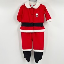 VTG Baby Infant Christmas Outfit Embroidered Santa Bodysuit Terry USA Med D1