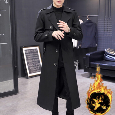 Men's Fleece Trench Coat French Business Overcoat Single Breasted Long Top  Coat UK