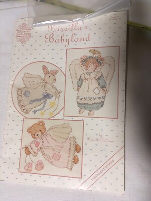 VTG 1991 Priscilla's Babyland 38 Designs Baby Booklet with Thread Cross Stitch M