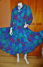 Vtg 80s Floral Georgette Freis Style Sequins Ruffles Boho Hippie GIPSY DRESS XL