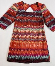 Lily Rose Dress XS Orange Southwestern Loose Shift Bowback Bohemian Lined