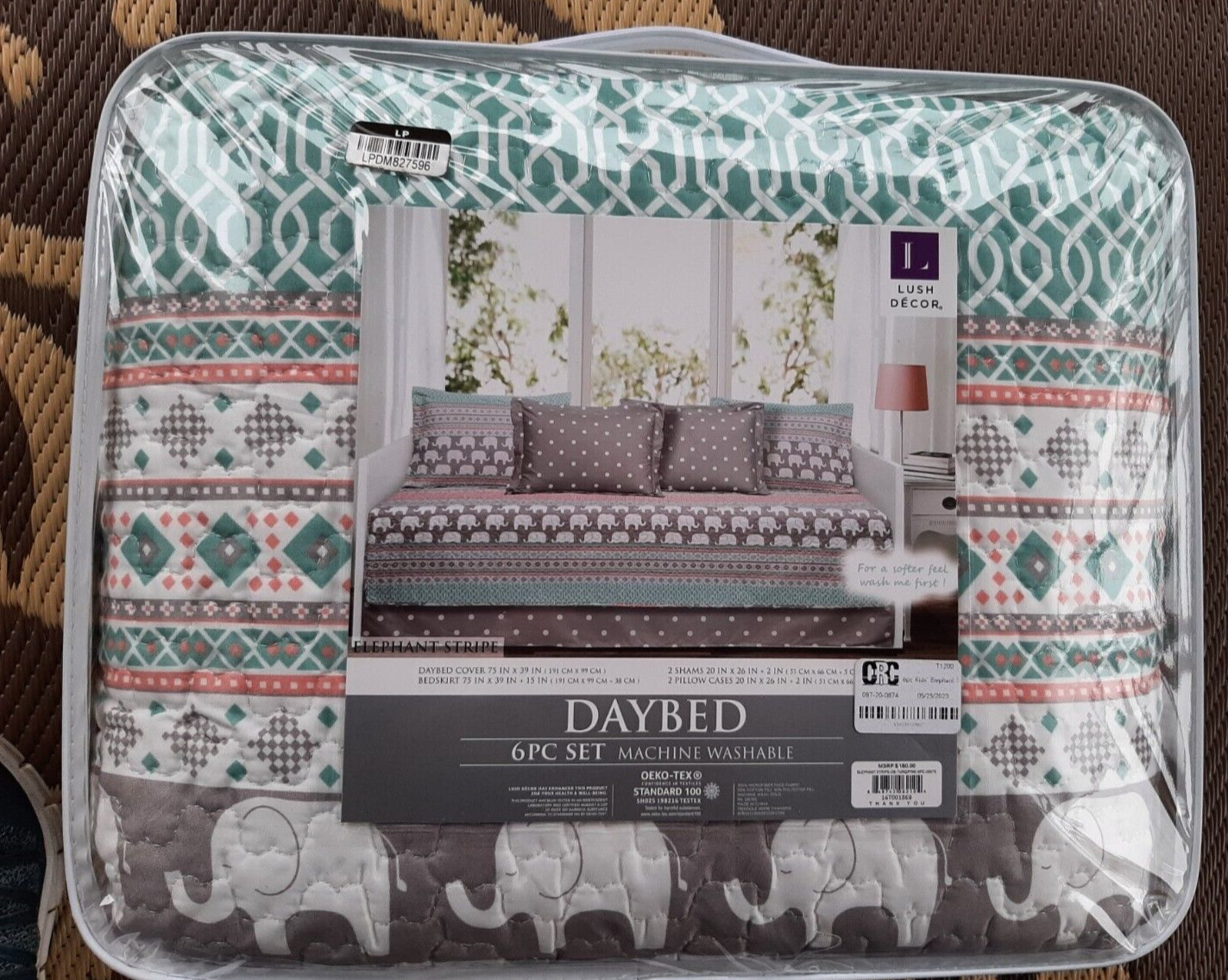 ~ Turquoise, Gray, Pink, Elephant Design  ~ New