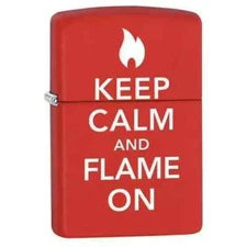 Zippo Lighter Keep Calm and Flame On Red Matte #28671 Brand New in box