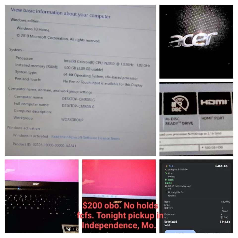 Acer B960 15.6in. (500GB, 2.2GHz, 4GB) Notebook/Laptop - E1-531-4694 - Image 2 of 4