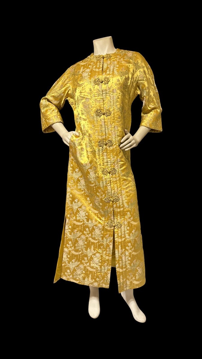 60s Dynasty Hong Kong Brocade Jacquard Mandarin Cheongsam Hostess Dress  Pockets