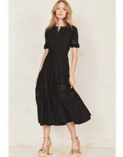 $325 LOVESHACKFANCY Edie Button-Down Maxi Dress Crochet Lace Black Sz 0