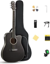 Donner 41 inch Acoustic Electric Guitar 4/4 Full Size With Gig Bag Strap | Black