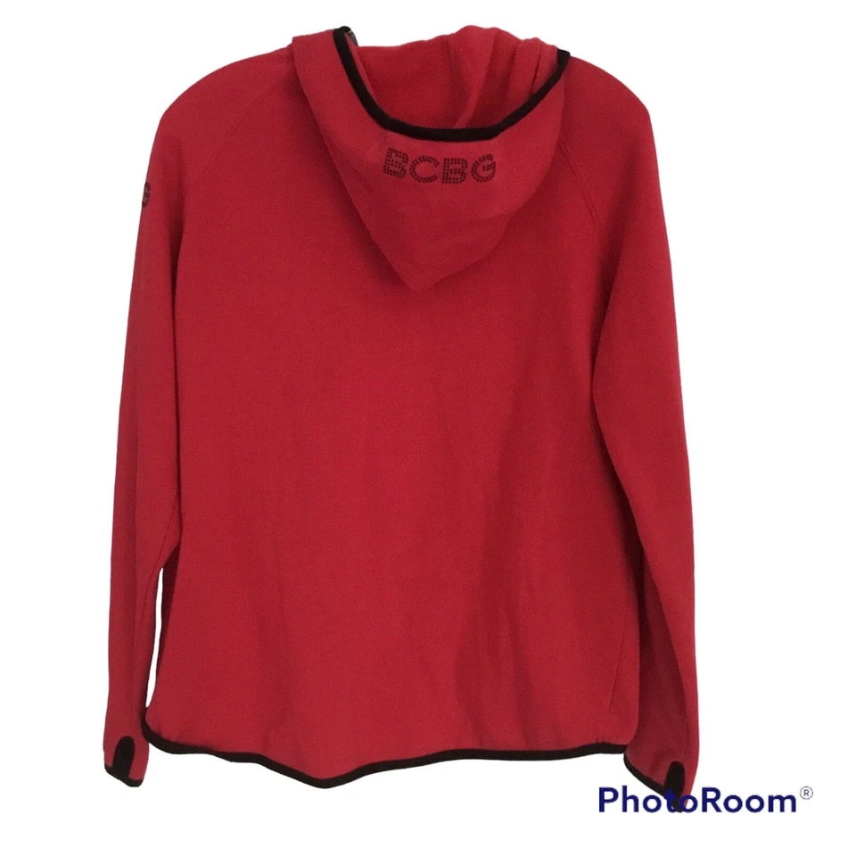 Sudadera con capucha BCBG MAXAZRIA para mujer roja asimétrica cremallera mediana Foto 3 de 4