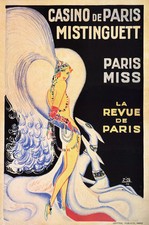 CASINO DE PARIS MISTINGUETT Vintage Art Deco Advertising Poster CASINO DE PARIS MISTINGUETT Vintage Art Deco Advertising Poster