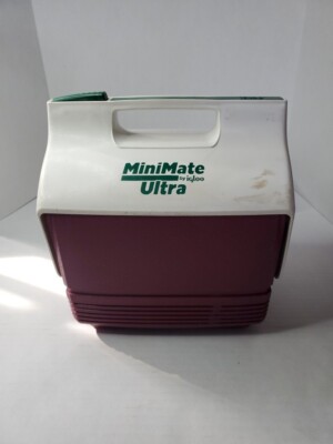 Vintage MiniMate Ultra By Igloo Lunch Cooler 6-Can Holder Burgandy W/ White Lid