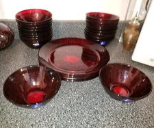 Vintage Cristal D'arques Durand Ruby Red Luminarc Arcoroc France 22 Piece Set