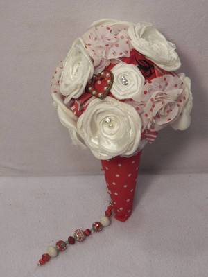 Custom OOAK Red White PinUp Rockabilly Wedding Bridal Bouquet Flowers Polka Dot
