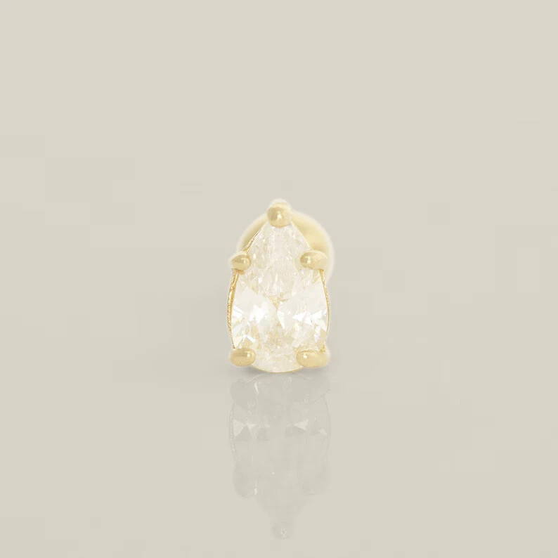 Pendiente de cartílago de hélice tragus perforación circonita cúbica lágrima sólida 14K 18G Foto 2 de 4