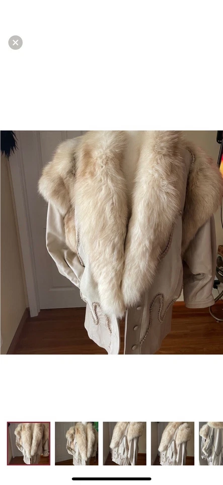 Women’s Natural Leather/ Fox Fur Jacket/Vest Oversized Small