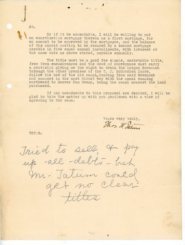 1924 Land Purchase Proposal TJ McCutchen Bishopville SC Signed Thos. H. Tatum