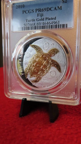 2010 Fiji Taku Turtle ⭐RARE Gold Plated .999 1oz Silver⭐ PCGS PR69