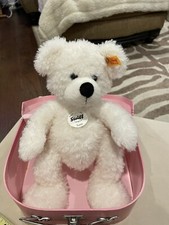 LOTTE STEIFF White Teddy Bear IN PINK SUITCASE
