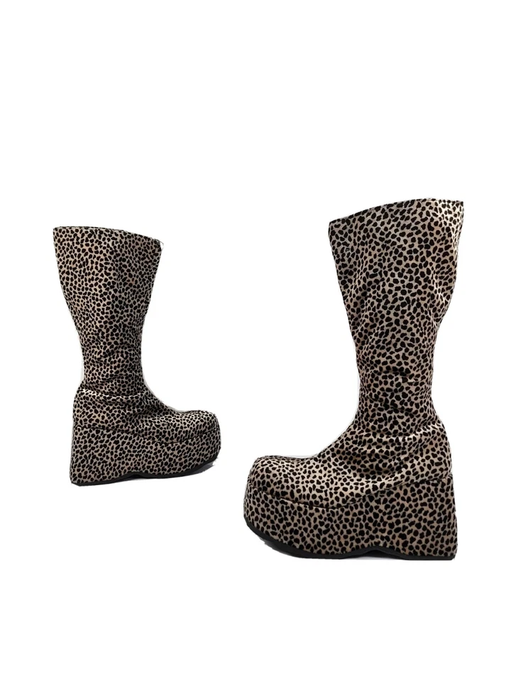 Botas anabela plataforma robusta vintage anos 90 estampa de animal falso pele de leopardo tamanho 8.5 - Imagem 3 de 4