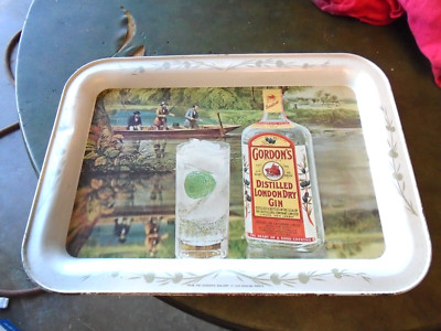 VINTAGE ADVERTSING GORDONS LIQUOR DISTILLED LONDON DRY GIN TIN METAL TRAY LOT #1