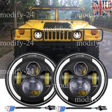 Fit Hummer H1 H2 H3 Pair 7" LED Headlight Halo Ring DRL w/ Turn Signals E Mark