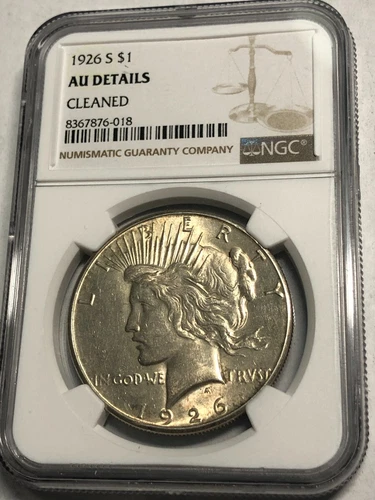 1926-S silver U.S. PEACE DOLLAR. NGC AU details, cleaned. #uL018