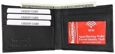 Mens Bifold Leather RFID Blocking Black CreditCard/ID Security Wallet Marshal