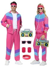80s Outfit for Men Women - Retro 90s Workout Tracksuit, 80s Themed Large Pink