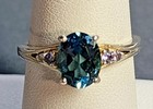 Vintage Gorgeous Sterling Silver 925 Blue Topaz Ring With 4 SM Diamonds size 8 — photo 3
