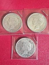 Lot of 3 1922 US Peace Silver Dollars (Two 1922-D, One 1922-P) Circulated