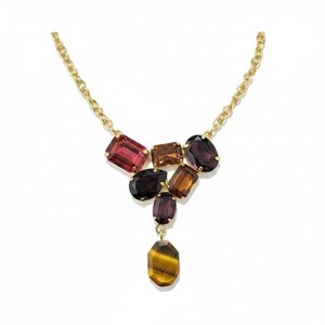 Authentic Women's Statement Tiger's Eye Multi Color Gold Plated Necklace NWOT