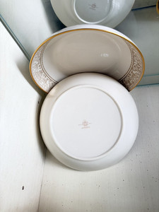 2 Gorham Porcelain China Round Bowl White & Gold Rim,  Backstamp 8  1/2 (each)