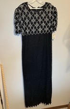 Vintage Laurence Kazar Black  Silver Fully Beaded Evening Gown Women  s XL AS IS