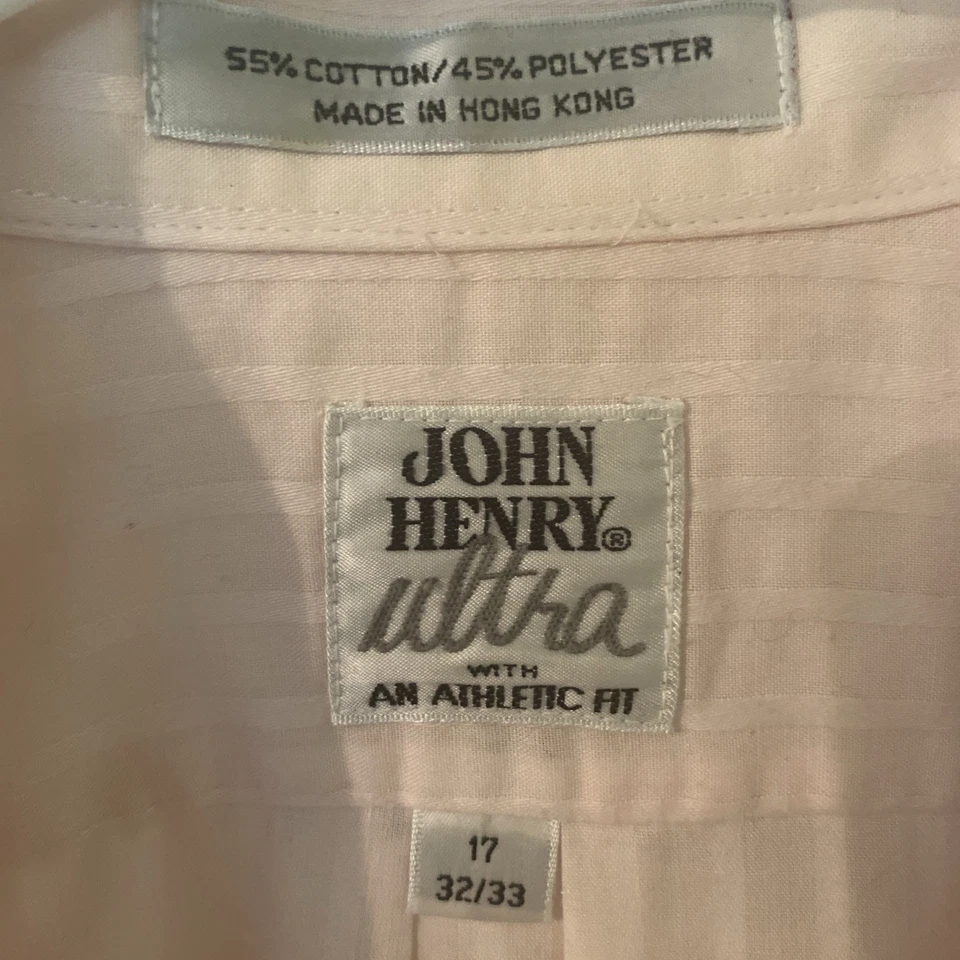 John Henry Ajuste Ultra Atlético Manga Larga Con Botones Suave Líneas Rosa y Blanco Foto 3 de 3