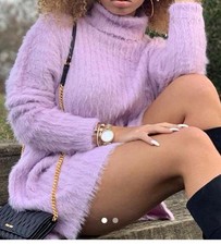 This is a lavender fuzzy turtleneck sweater/over Sized Dress Size S Fashion Nova