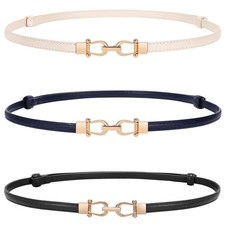 Women 3 Pack Skinny Belt for Dress,Thin Waist Belt - Adjustable Leather Belt ...