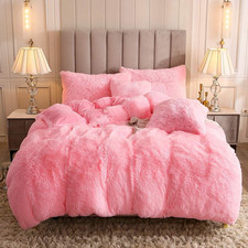 Faux Fur Velvet Fluffy Bedding Duvet Cover Set down Comforter Quilt Cover with P