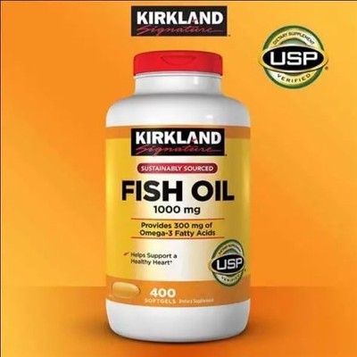 Kirkland Signature Fish Oil 1000 mg, 300 mg Omega-3 Fatty Acids.  400 Softgels