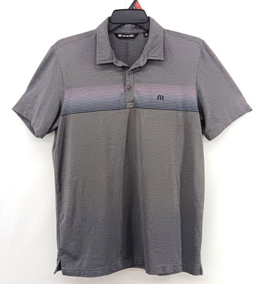 Travis Mathew Mens Large Gray Striped Polo Shirt Performance Stretch Golf Sport