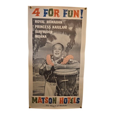Rare Vtg Matson Hotels Heart Of Waikiki Royal Hawaiian Surfrider 4 For Fun Moana