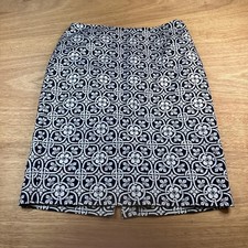 Talbots Size 8 Black White Floral Scroll Pencil Skirt Lined Career Classic
