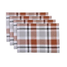 Set of 4 Pure Linen Cinnamon Plaid Placemats 14 x 19 Inch - New Year – Fall B...