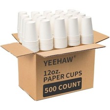 Coffee Cups 12 oz 500 pack White Disposable Paper Cups Hot Cups for Coffee