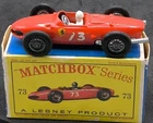 1962 MATCHBOX LESNEY FERRARI F1 RACE CAR No. 73B NMIB ORIGINAL DRIVER & BOX