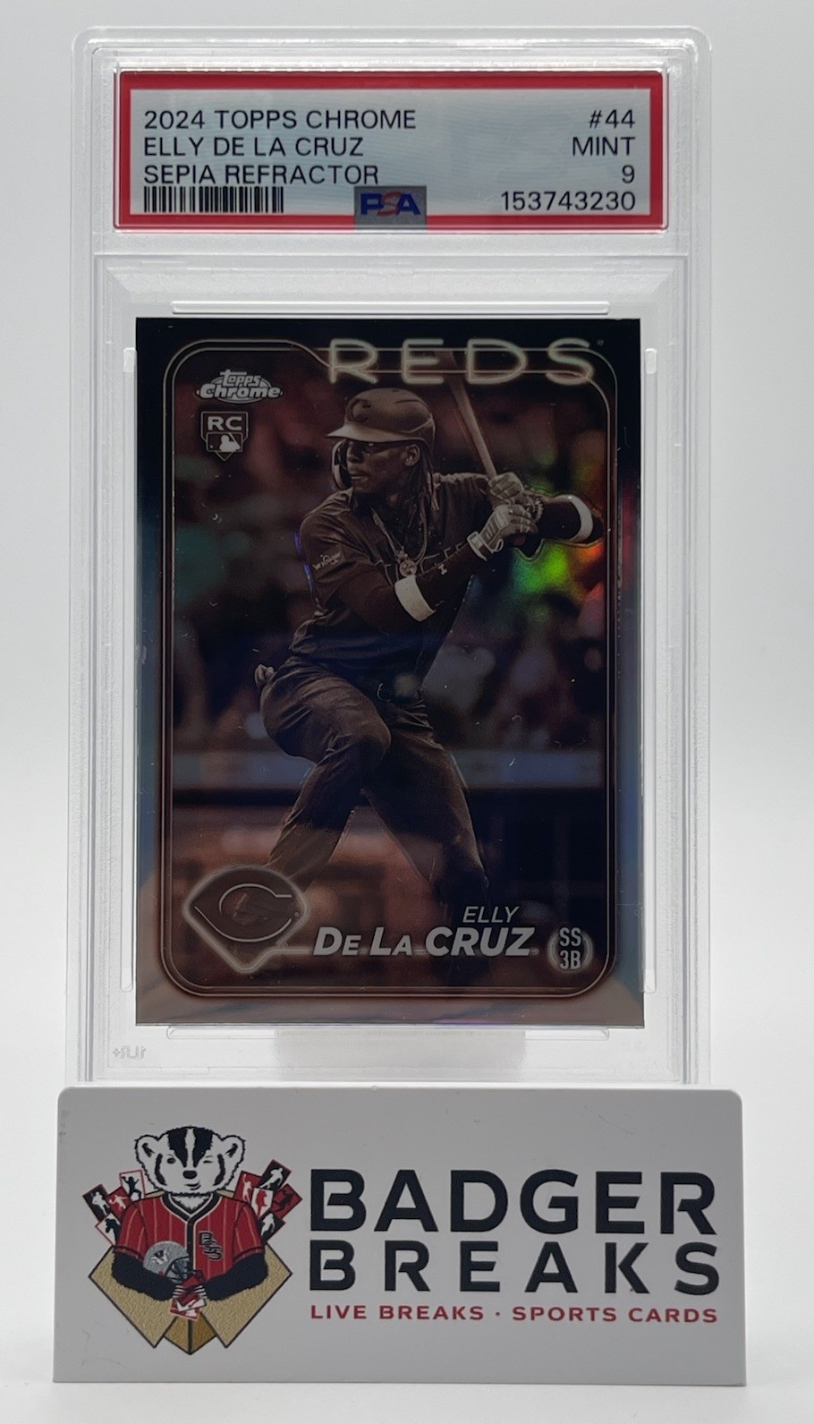2024 Topps Chrome #44 Elly De La Cruz Sepia Refractor RC PSA 9 Reds BB view 1