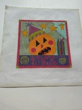 Handpainted Needlepoint Canvas Pumpkin  trick  