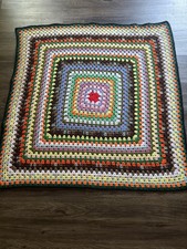 Vintage Handmade Granny Square Afghan Crochet Lap Throw Blanket Colorful 39x39
