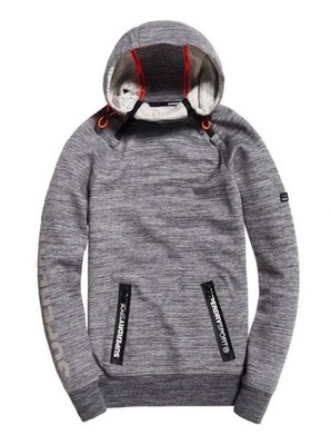 Superdry Gym Tech Hoodie Mens L Gray Pullover Athletic Sweatshirt Zip Pocket