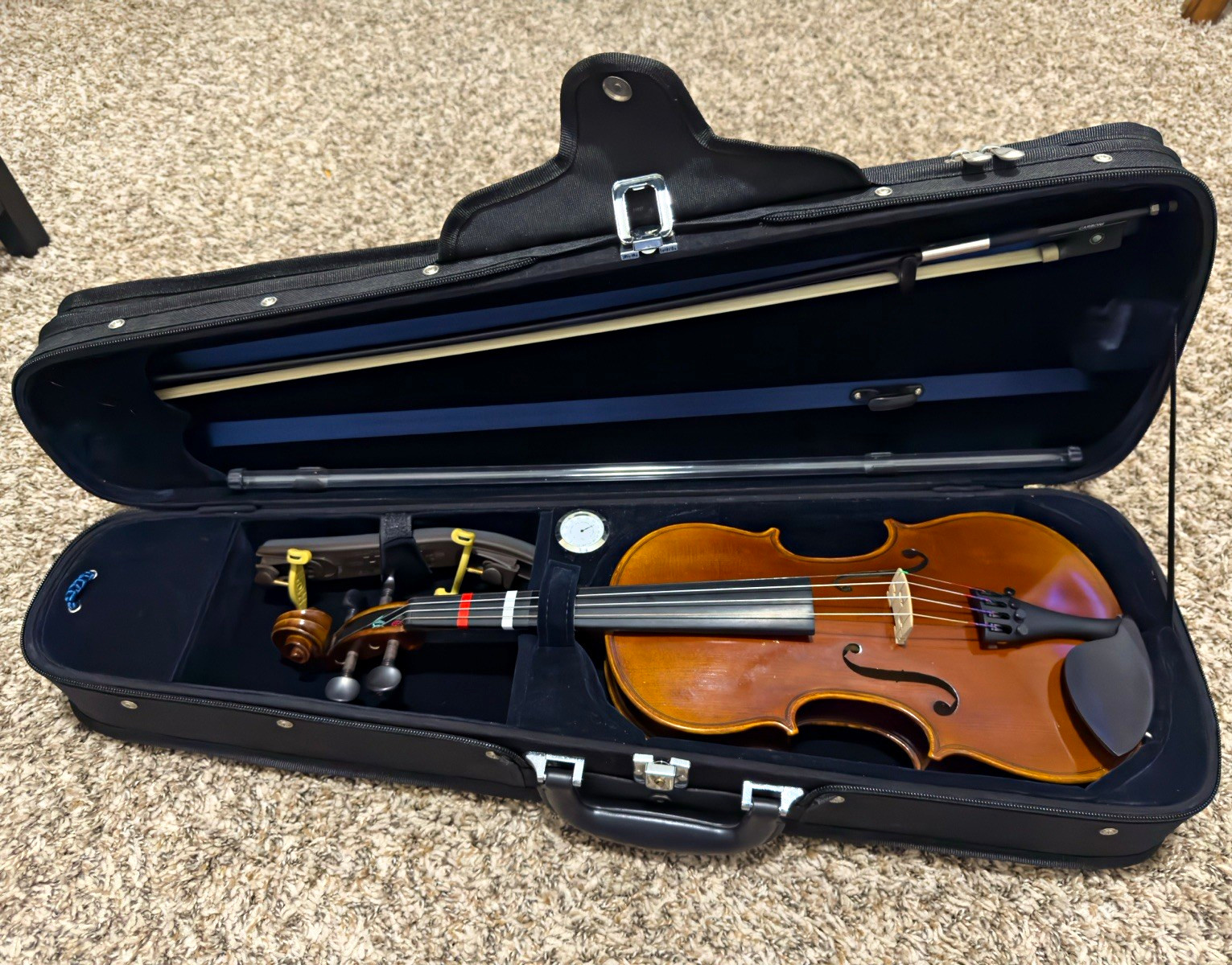 Premium 3/4 Brown Varnish Violin w/ Hard Case Bow Shoulder Rest rosin