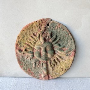 Vintage Terra Cotta Sun Wall Plaque Rustic Garden Decor Aged Patina 9”D